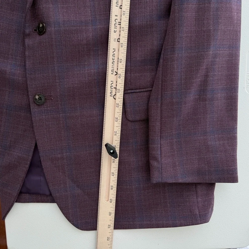 Jos A Bank Blazer Mens 46R Purple Plaid Wool Blend Sport Coat Dinner Jacket